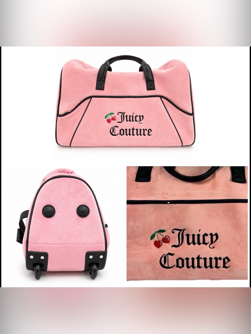 Juicy Couture Pink Velour Rolling duffle bag overnight with wheels